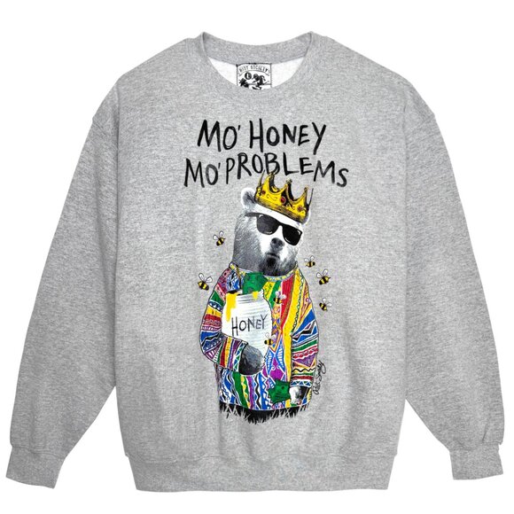 NWOT RIOT SOCIETY MO' HONEY MO' PROBLEMS ARTIST URBAN CREW GRAY SWEATSHIRT LARGE - Picture 1 of 7